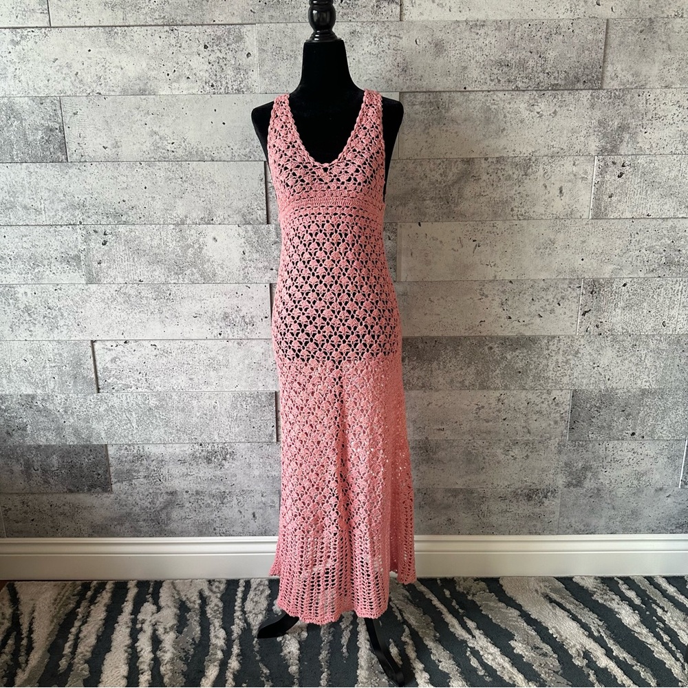 Pink Crochet Maxi Dress size M